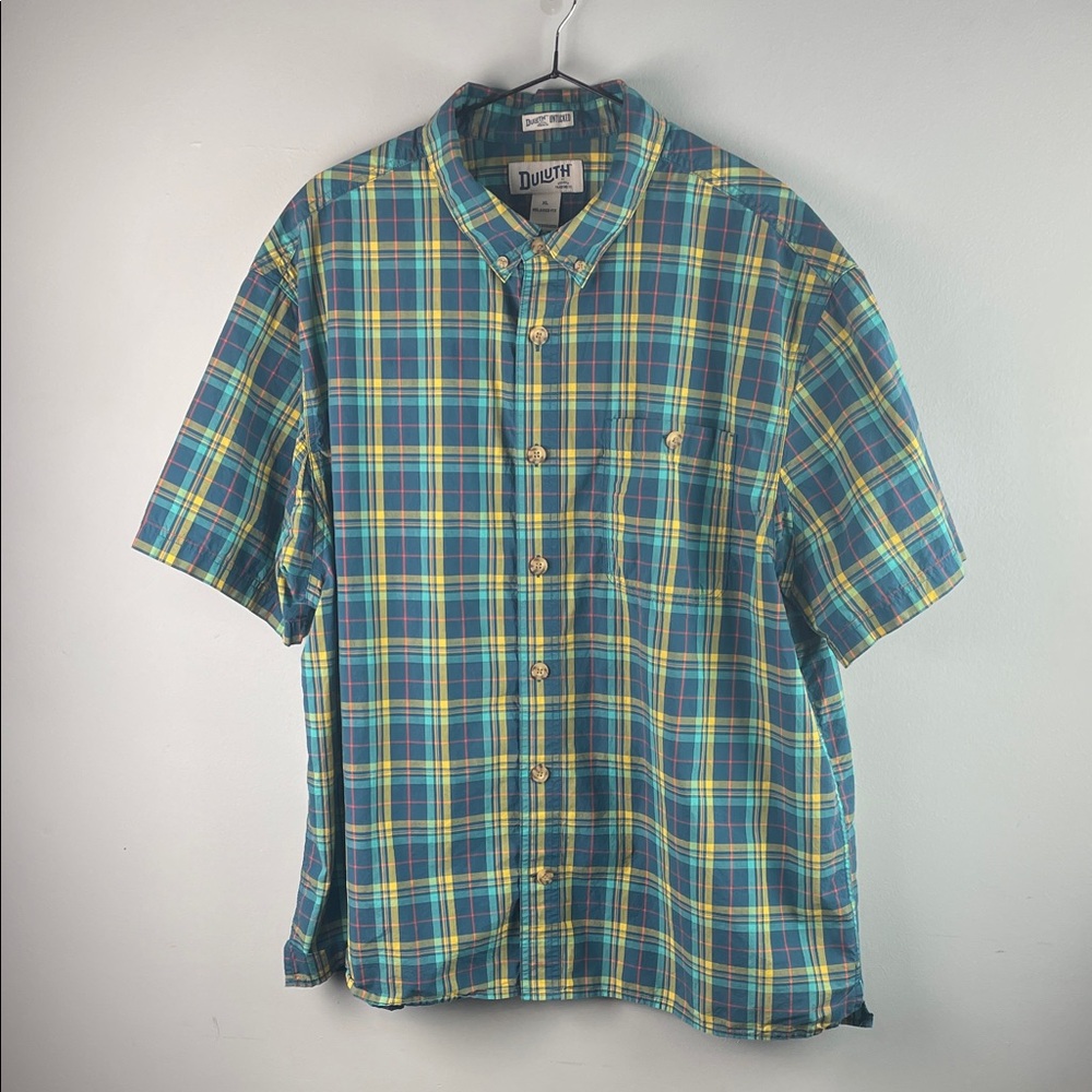 Men's Duluth Short Sleeve Plaid Button Down Shirt Size XL